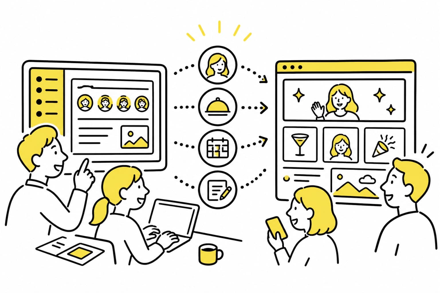 Nightbaseの店舗データを公開サイトへ連携するイラスト